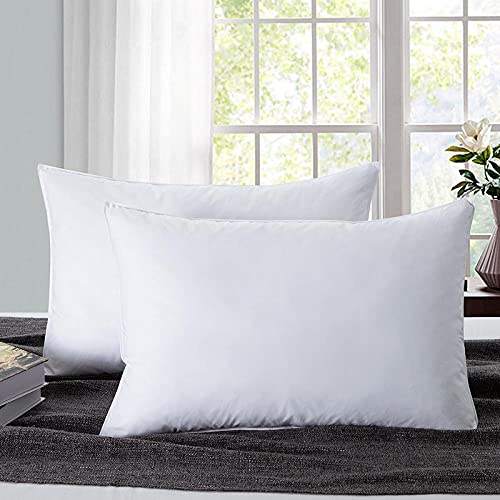 2 Pack Premium White Goose Down Feather Pillows for Back and Side Sleepers, 500 TC, 100% Cotton Fabric, with Pillow Cover, Size 20x30 inch