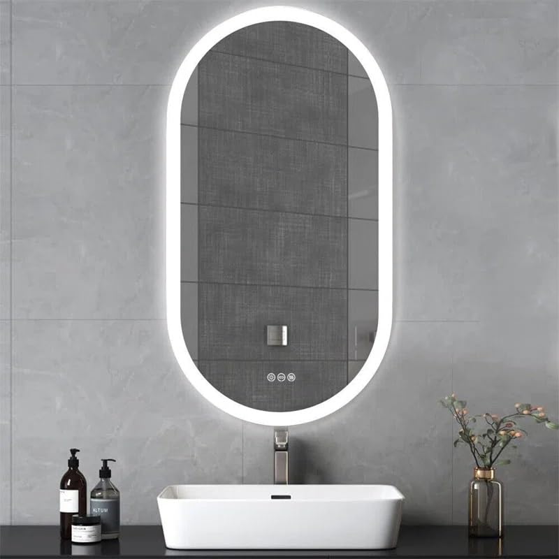 Artessa Designer Backlit Oblong LED Mirror with Defogger, Dimmer-Option, 3-Colour LED for Bathroom (90 x 60 CM)