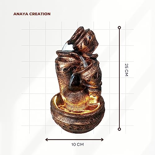 Anaya Decore 3 Step Matki Water Fountain Golden - Magical Ethnic Waterfall for Home/Office/Puja Room/House Warming Gift/Living Room/Hall/Terrace