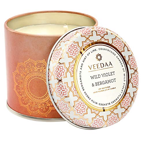 VEEDAA Wild Violet & Bergamot Mason Tin Soy Wax Scented Candle (Burns 25 Hours)