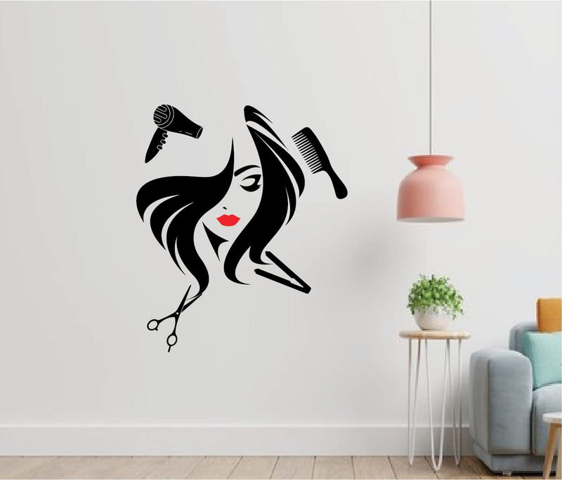 ISEE 360® Women Hair Salon Wall Stickers for Beauty Parlor Spa Salon Girls Bedroom Wall Decoration Vinyl Sticker Black and Red L X H 45.9 X 54 Cms