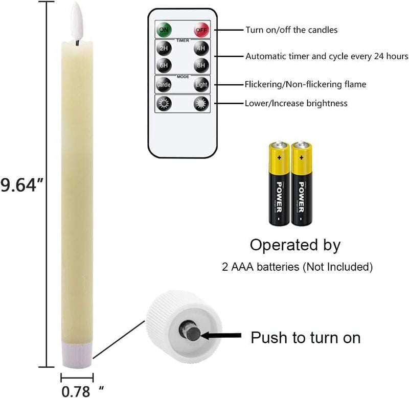 STARFLYER Flameless Taper Candles Battery Operated with Remote and Timer, Set of 6 Real Wax Warm Light 3D Wick Flickering Window Candles Christmas Home Decoration.