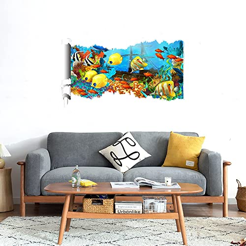 GADGETS WRAP Printed Wall Decal Sticker Scratched Paper Style Wall Decal (90cm x 50cm) - Tropical Fish