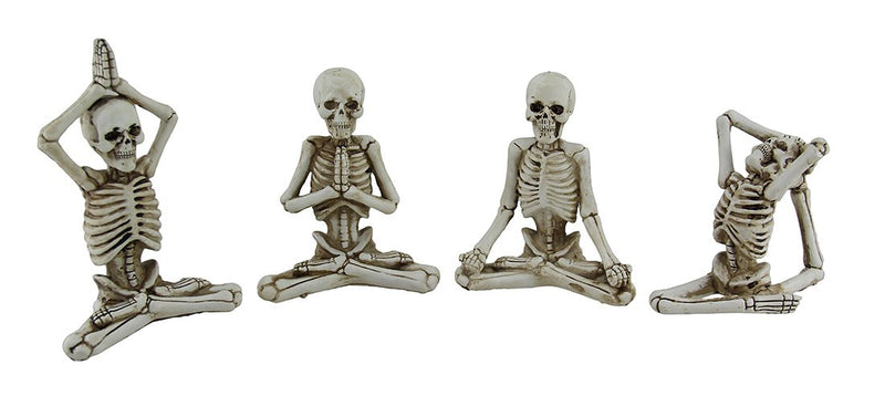 Zeckos 4 Pc. Bone Stretchers Skeletons in Yoga Poses Decorative Statue Set