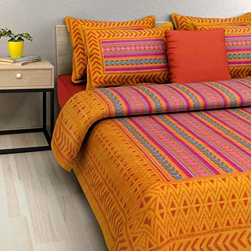 Shilpi Impex Cotton Character Pattern Bedsheets with 2 Pillow Covers for Double Bed, 251 X 240 cm, Orange