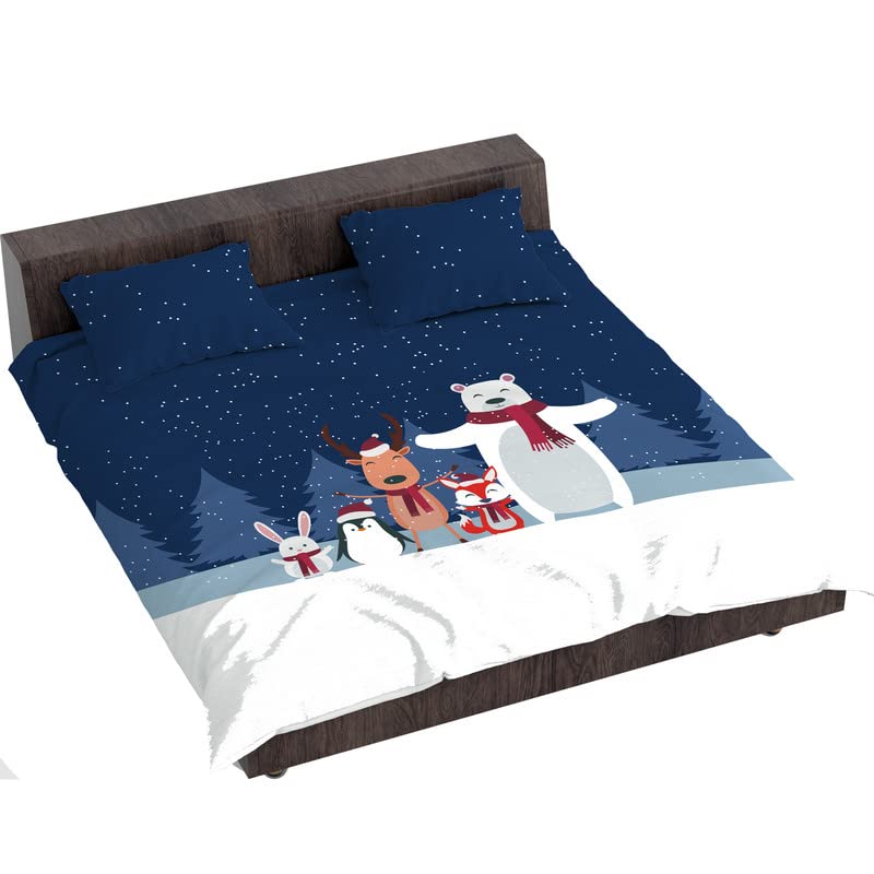 TheYaYaCafe Printed Bedsheet for Christmas with Matching Pillow Cover | (Christmas Character 105x108 Inches)