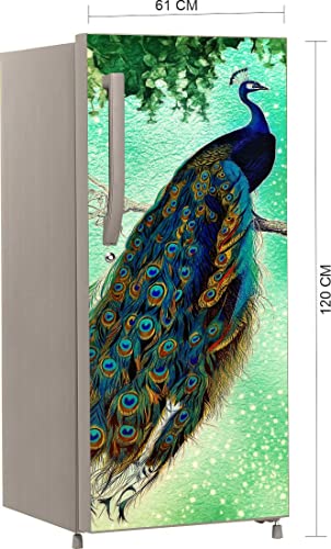 RK Digital Mart Peacock Fridge Stickers | Single Door Fridge Stickers | Refrigerators Stickers with Self-Adhesive Stickers Easy to Apply (Size:120 x 61cm)