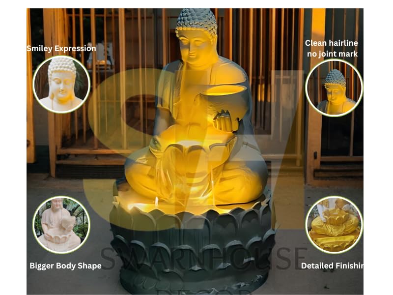 Swarnhouse Decor Lighted Buddha Water Fountain with LED Lights for Home, Office, Garden, 4 Feet, Living Room, Bedroom, Bathroom - Big Article 4 Feet (Jarkan)