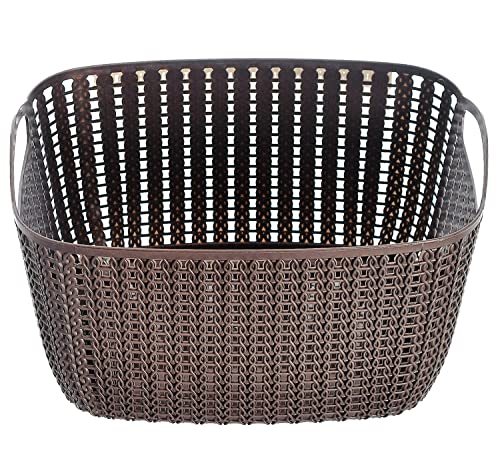 Kuber Industries Multiuses Large & Small M 30-25 Plastic Basket/Organizer With Lid- Set of 2 (Brown)