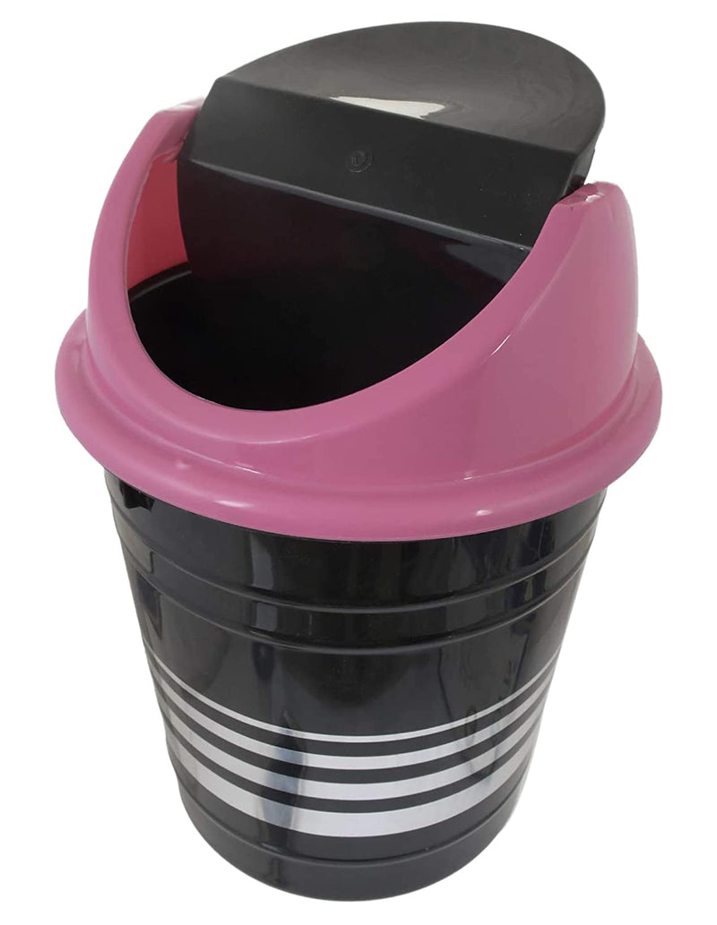 Kuber Industries Plastic Dustbin For Home & Kitchen With Swing Lid|Trashbin, Wastebin For Kitchen, Bathroom, Office Use, 10 Liter (Black & Pink)