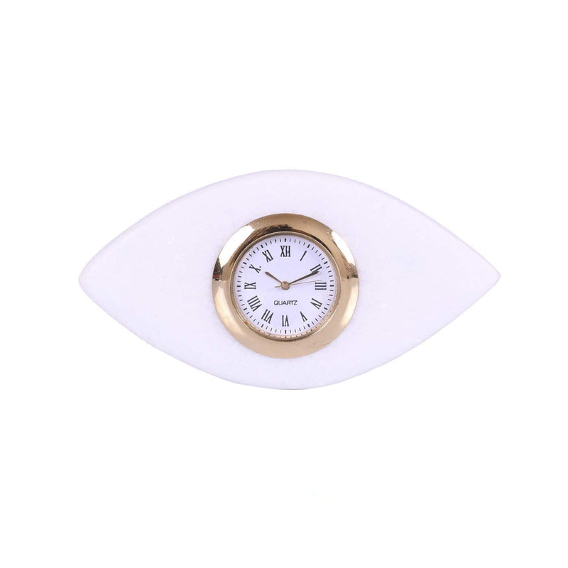 Jain Sanvi Creation Eye Shape Desk Marble Table Clock for Decor and Paper Weight (White)