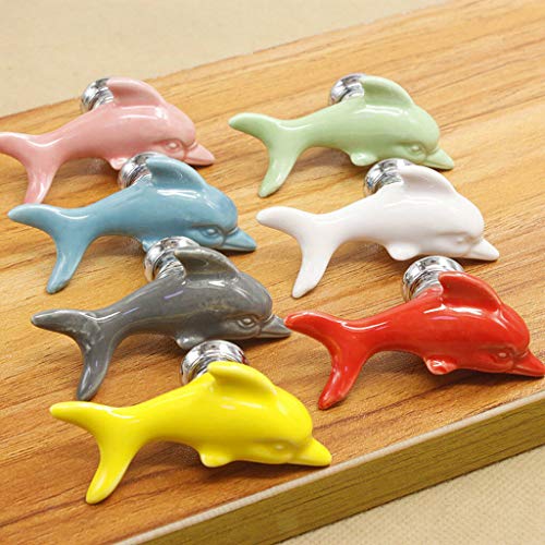 EN-VOLANT Modern Dolphin Ceramic Drawer Cabinet Door Pull Handle Knob Home Decor Red