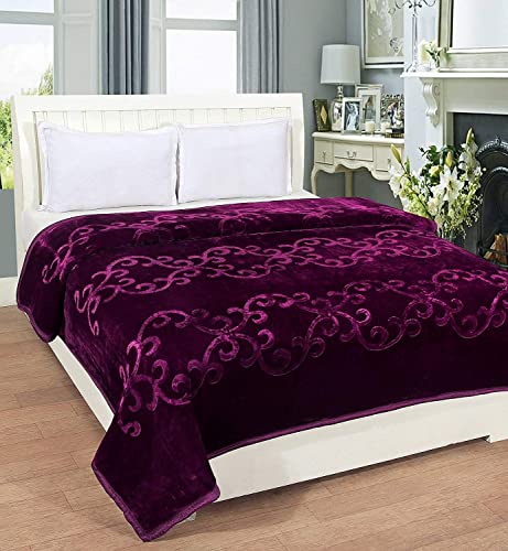 MITUL Fashion Floral Embossed Supersoft Mink Blanket Double Bed for Winter (Wine), Pack of 1