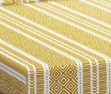 Trance Home Linen 200TC 100% Cotton 78"x60" Standard Queen Size Elastic Fitted Bedsheet | Printed Queen Bed Size Elasticated Fitted Bedspread with 2 Pillow Covers (Queen 78x60 inch, Aztec Mustard)