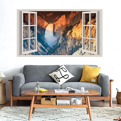 GADGETS WRAP Printed Wall Decal Sticker Fake Window Style Decal (90cm x 50cm) - Lower Falls of The Yellowstone River Sunrise