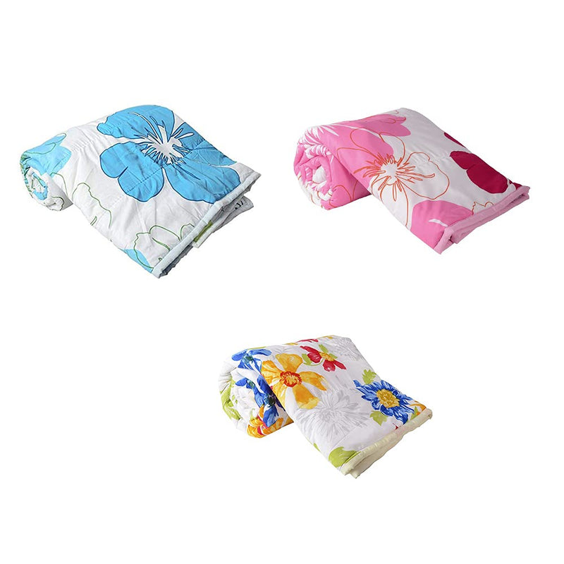 WONDERLOOK Reversible Single Bed AC Blanket Dohar Combo Set of 3 Pc (Polycotton, Multicolor) Big Blue & Big Pink & Sun Flower