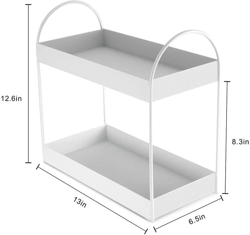 SKY MORE Metal Standing Rack Bathroom Countertop Organizer Vanity Tray Cosmetic Makeup Storage Kitchen Spice Rack Standing Shelf (White)- 2-Tier, Tiered Shelf