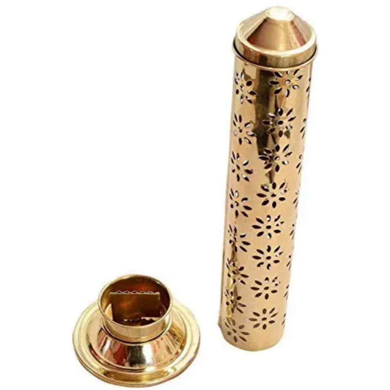 Antique Collection Floral Brass Agarbatti Stand with Ash Catcher,Set of 1 (8 L* 8 B* 26.5H cm)(Cylindrical)