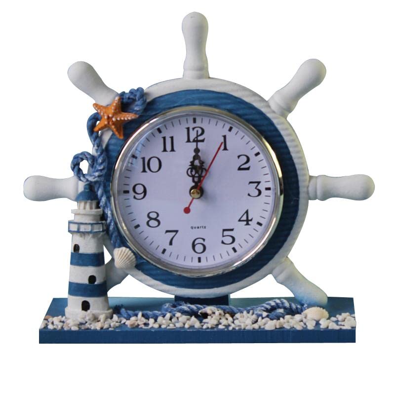 CALANDIS® Wooden Nautical Anchor Boat Steering Wheel Time Clock Table Decor Lighthouse