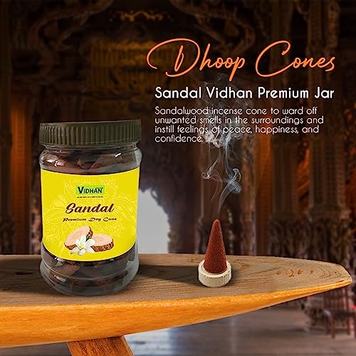 V, VIDHAN Dhoop Cones Guggal Premium Jar 100Gm | No Bamboo | No Charcoal | Dhoop Batti | Pooja Dhoop Cone | (Guggal)