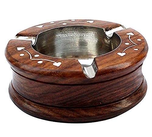 HomEnrich Wooden Ashtray for Cigarette with Lid | Ashtray for office , Home , Car | Ashtray for Cigarette ash | Round Ashtray - Brown