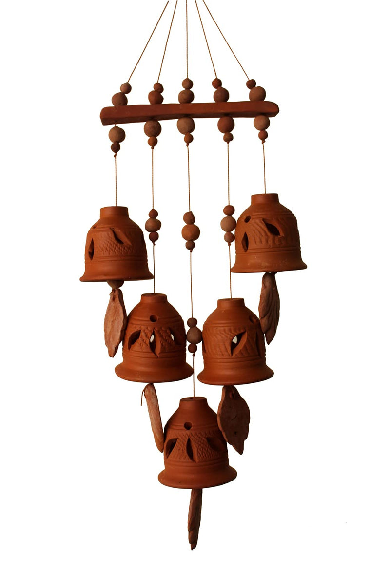 SULFAX Terracotta Natural Colour Straight Design Wind Chain with (Five Bell) 33 cm Long