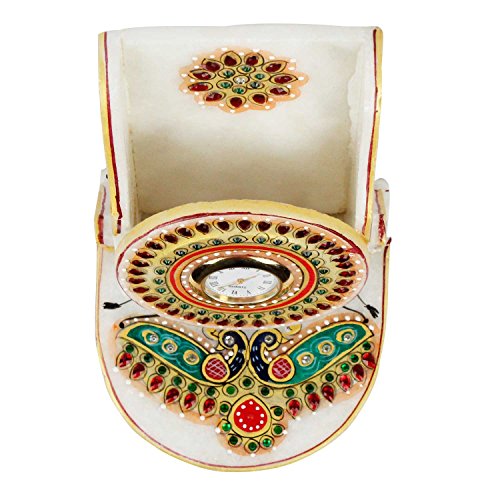 Kundan Meenakari Marble Mobile Stand with Clock 112