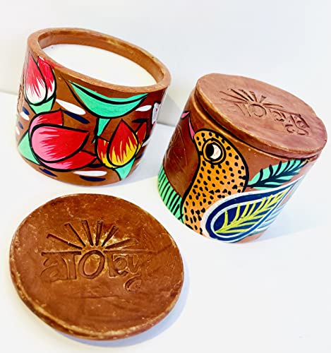 Alokya - Pack of 2 - Single Wick Scented Candle in Terracotta Jar with Pattachitra Folk Art (Gulshan/Gulshan)