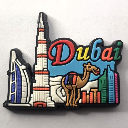 IndiHaatStore Fridge Magnet of Dubai, Camel with Dubai Written at The top Right and Monuments Shape Colorful Rubber Magnet, Mini Size 2x1.5 inches Approx