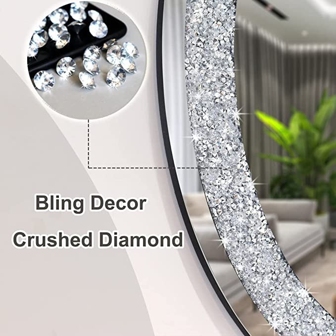 BAPIDA - Crystal Diamond Oval Shaped, Bling Silver Mirror,Stunning Home Diamond Decor