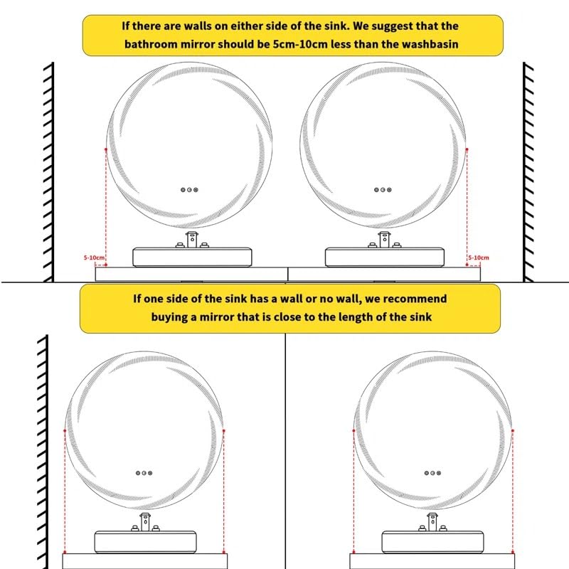 Artessa Designer Round LED Mirror with Defogger, Dimmer, 3-Colour LED for Bathroom (90 x 90 CM)