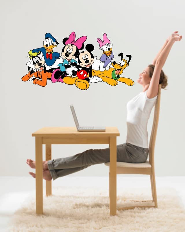 Akki Wold Disney Cartoon Group Mickey Mouse,Minnie Mouse,Donald Duck Vinyl Wall Sticker for Kids Room, Play School (Medium) Size -