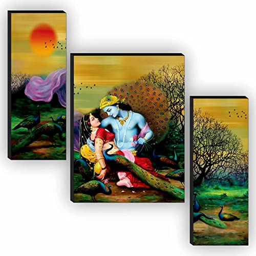 SAF Religious Radhe Krishna UV Textured Painting& SAF SANFJM31055 Radha Krishna Couple UV Textured Home Decorative Self Adhesive Religious Painting (18 Inch X 12 Inch) - Set of 3