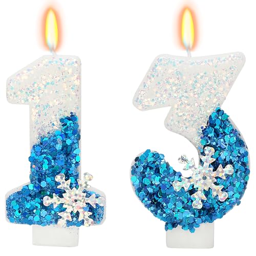 Snow Themed Birthday Candles, 13th Birthday Candle for Party Supplies, Winter Birthday Party Supplies, 2.76 inch Number 13 Candle Cake Topper Decoration (Number 13)