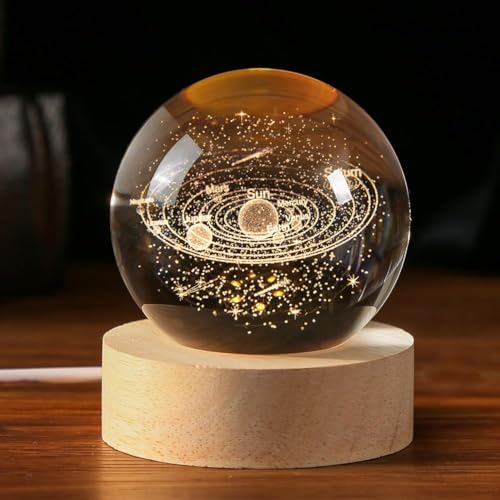 MOJIBE 3D Moon Crystal Ball LED Night Light Ball Projection Lamp Planet Model Birthday Christmas Gifts For Boyfriends Husband, Night Light Galaxy Planet Art Gifts Lamp (Multi Design)