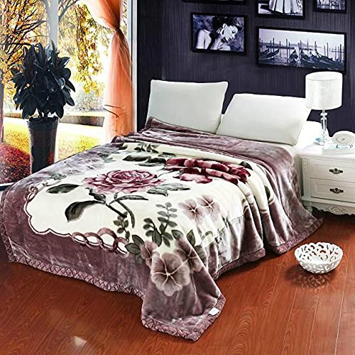 ELSTONE HOME Rose Printed Soft Fabric Korean Double ply Double Bed Mink Blanket with Fancy Bag Packing (Light Purple) (Pack of 1)