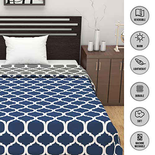 Divine Casa Microfiber All-Weather 120 GSM Printed Lightweight Reversible Design Set of 2 Single Bed AC Dohar Blanket - (Dark Blue and Grey, 140 x 210 CM)