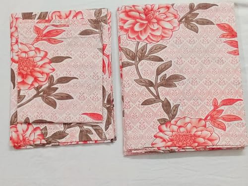 Floral Print Bedsheet, 120 cm, Pink,Blue and Orange Colours (Pink)