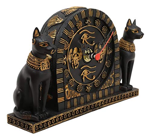 Ebros Ancient Egyptian Twin Goddess Bastet Cat Table Clock Statue 6.75" Long Gods of Egypt Collectible Decorative Clock with Roman Numerals and Eye of Horus Emblem