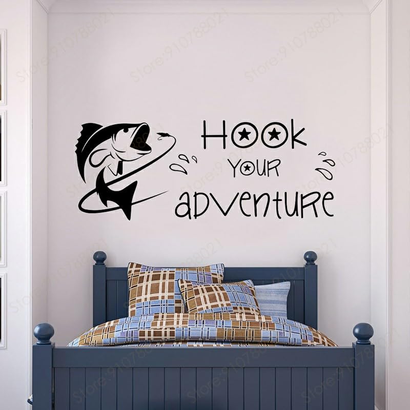 GADGETS WRAP Vinyl Hook Your Adventure Wall Decal Quotes Fish Fishing Boys Decals Black