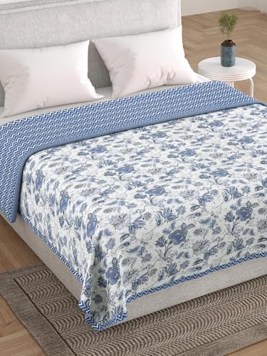 Salona Bichona Floral Cotton Blue Flannel Double Dohar