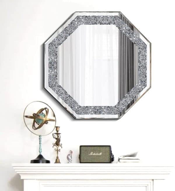 Alfa Design Hexagonal Crystal Bathroom Mirror for Wall Mirror, Bathroom Venetian Wall Crystal Diamond Mirror 24 Inches - Hexagonal