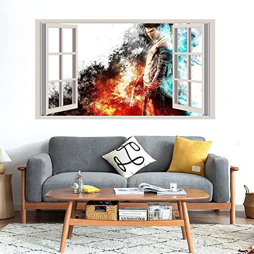 GADGETS WRAP Printed Wall Decal Sticker Fake Window Style Decal (90cm x 50cm) - Devil Fire Ice