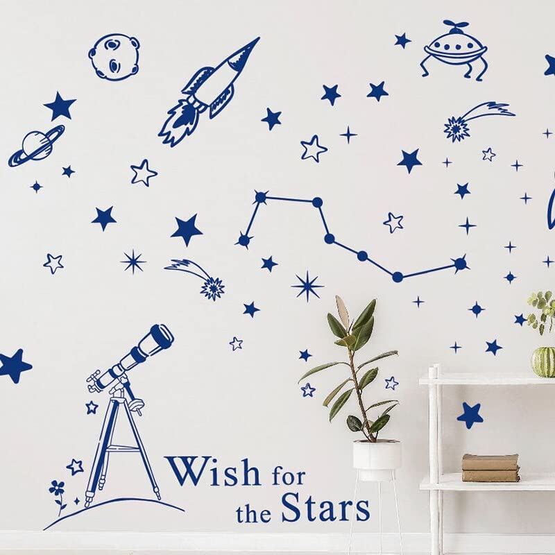 GADGETS WRAP Vinyl Decal Sticker Cartoon Astronomy Space Rocket Star Blue (Item Finish Size : 142cm x 100cm)