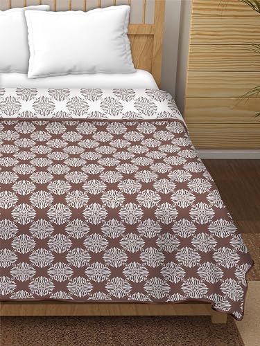 Dream Dwell 100% Pure Cotton Reversible Dohar/AC Blanket for Double Bed |All Weather Light Weight | Floral Design Dohar| Pattern, Brown and White-Pack of 1