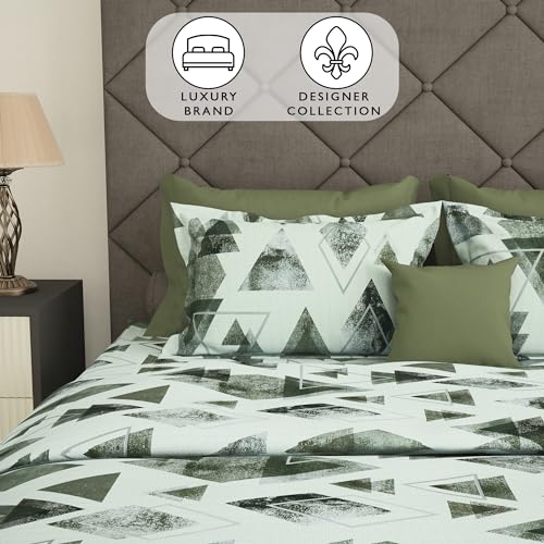 Story@Home Metro Collection 186 TC 100% Cotton Double Bedsheet with 2 Pillow Covers (88 inch X 100 inch, Cream & Olive Green)