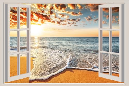 JVERF - JZZA29302 Sunrises and Sunsets Sea| Self-Adhesive Open Window Wall Sticker