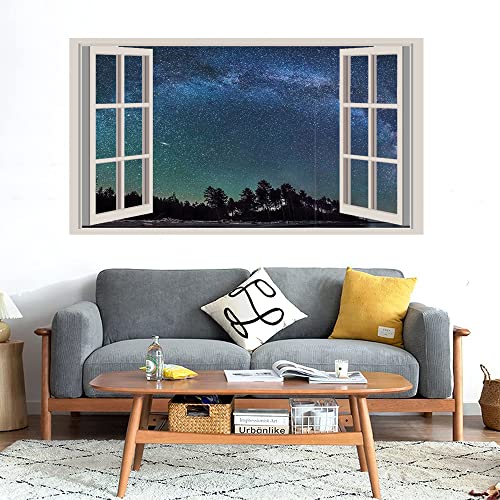 GADGETS WRAP Printed Wall Decal Sticker Fake Window Style Decal (90cm x 50cm) - Milky Night