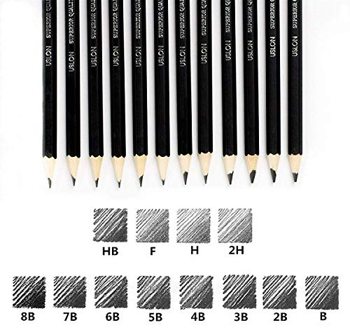 INOVERA (LABEL) 12 Set Professional Drawing Art Sketch Graphite Pencils, 2H, H, F, Hb, B, 2B, 3B, 4B, 5B, 6B, 7B, 8B, Black (Pack Of 1 (12 Pencils))