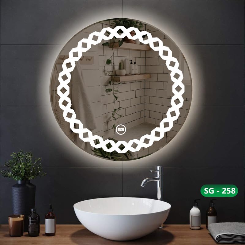 Spark Glass Round LED Sensor Mirror. (LedColour: White, Warm White, & Mix Light) - (Size:24x24 Inch)